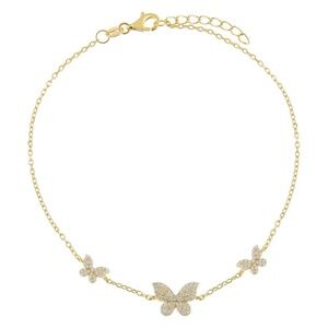 Shimmering Crystal 18KT Gold Plated Butterfly Anklet
